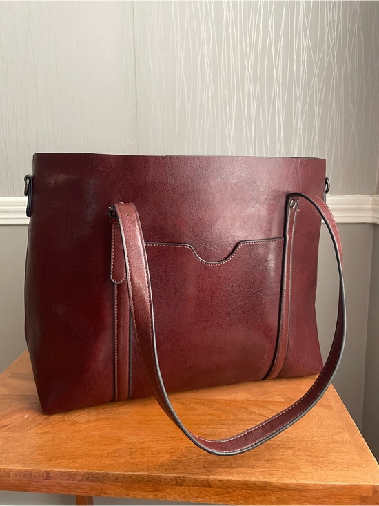 Handbags - Burgundy Faux Leather Tote Bag Large Shoulder Bag